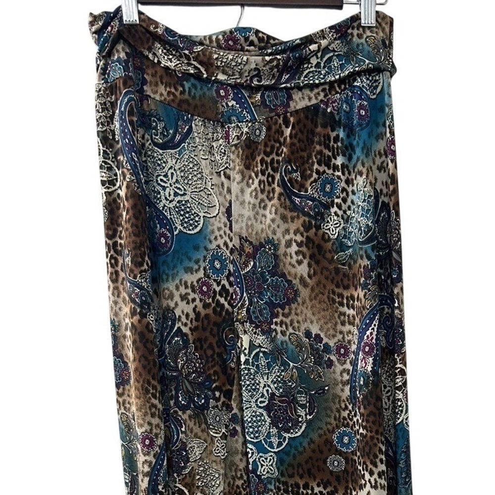 The ZigZag Stripe Womens XL Leopard Paisley Wide Leg Palazzo Pants P10204-D32